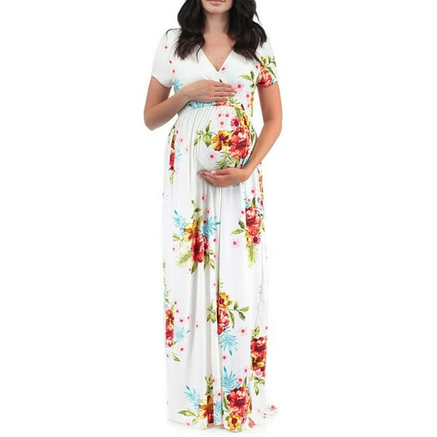 Women Maternity Split Long Maxi Dress Short Sleeve Pregnant Nursing Casual Dress Women Maternity Split Long Maxi Dress Short Sleeve Pregnant Nursing Casual Dress